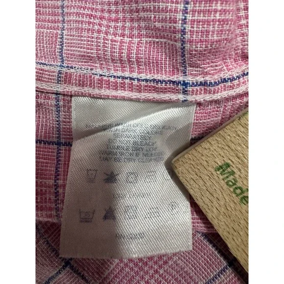 Lands End Baird McNutt Shirt Mens 15 1/2 33 Pink Irish Linen WindowPane Plaid - Picture 11 of 15